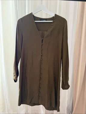 INTERMIX Olive Green Long-Sleeve Button-Front Tunic Dress